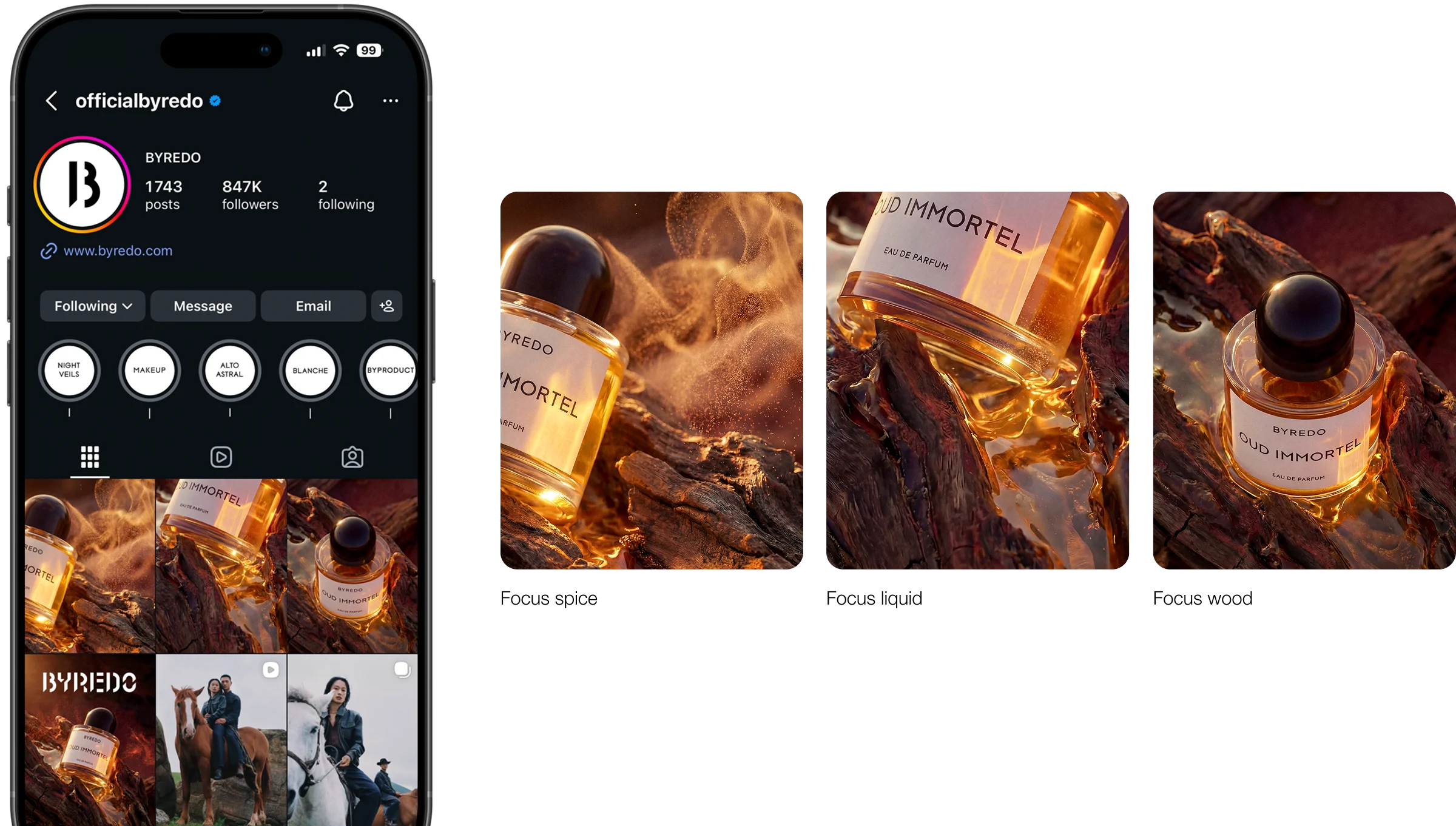 Byredo Oud Immortel campaign IG grid