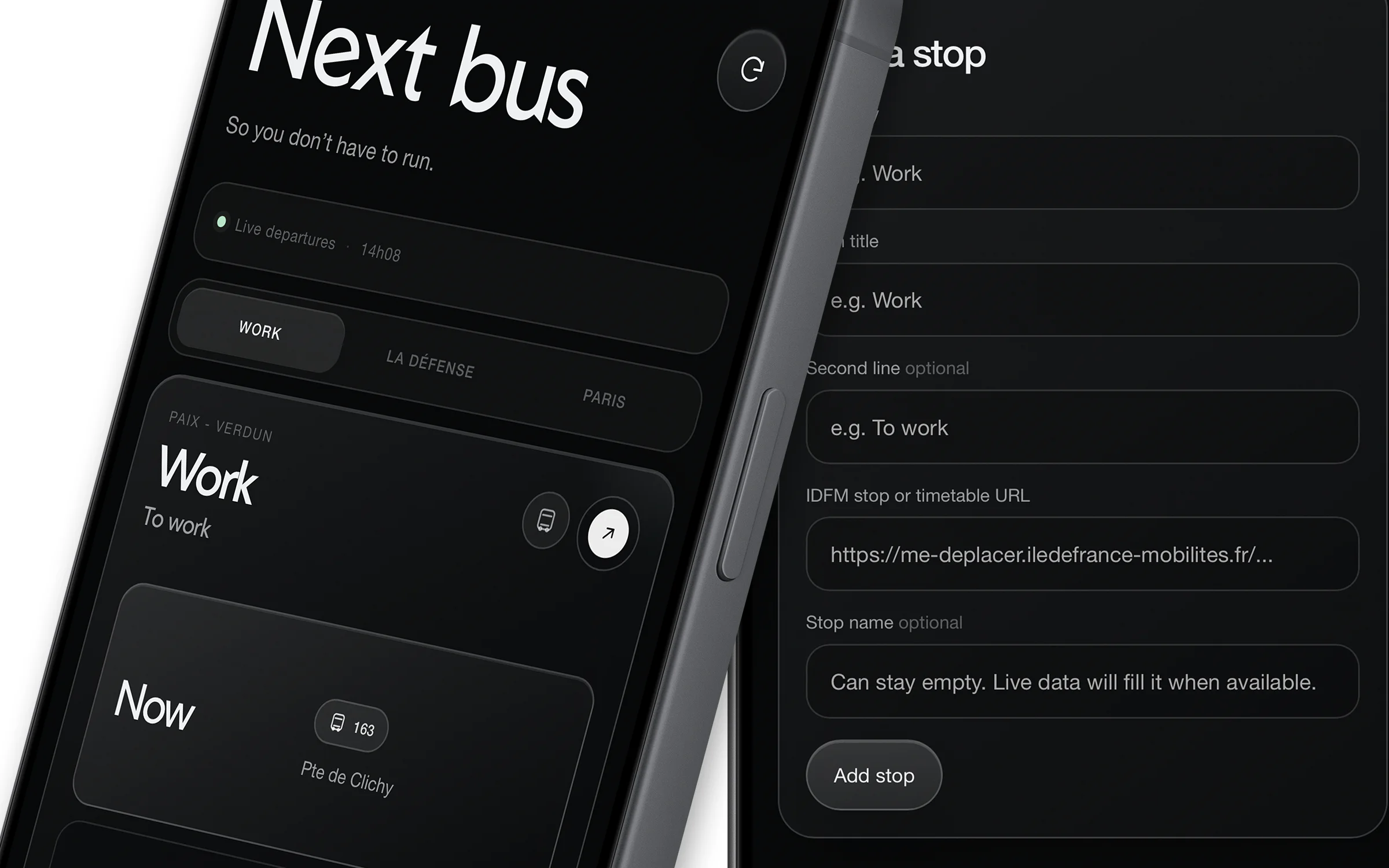 Next Bus interface showing the editing section.